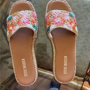 Steve Madden Women's Floral Embroidered Sandals - Pink, Orange, Green